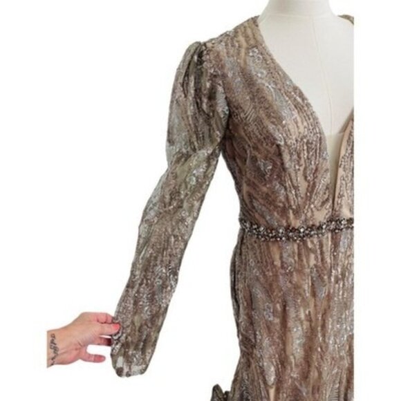 Mac Duggal Dress 79358 Embellished Plunge Neck Trumpet Gown Size 8 NWT $998 - Picture 6 of 11